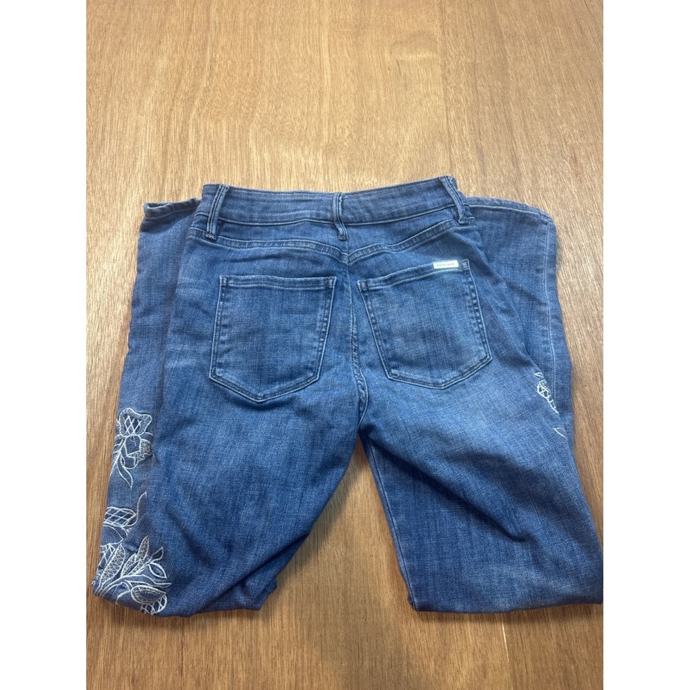 White House Black Market Jeans Womens 4 Blue Floral Embroidered Skinny - Picture 11 of 12